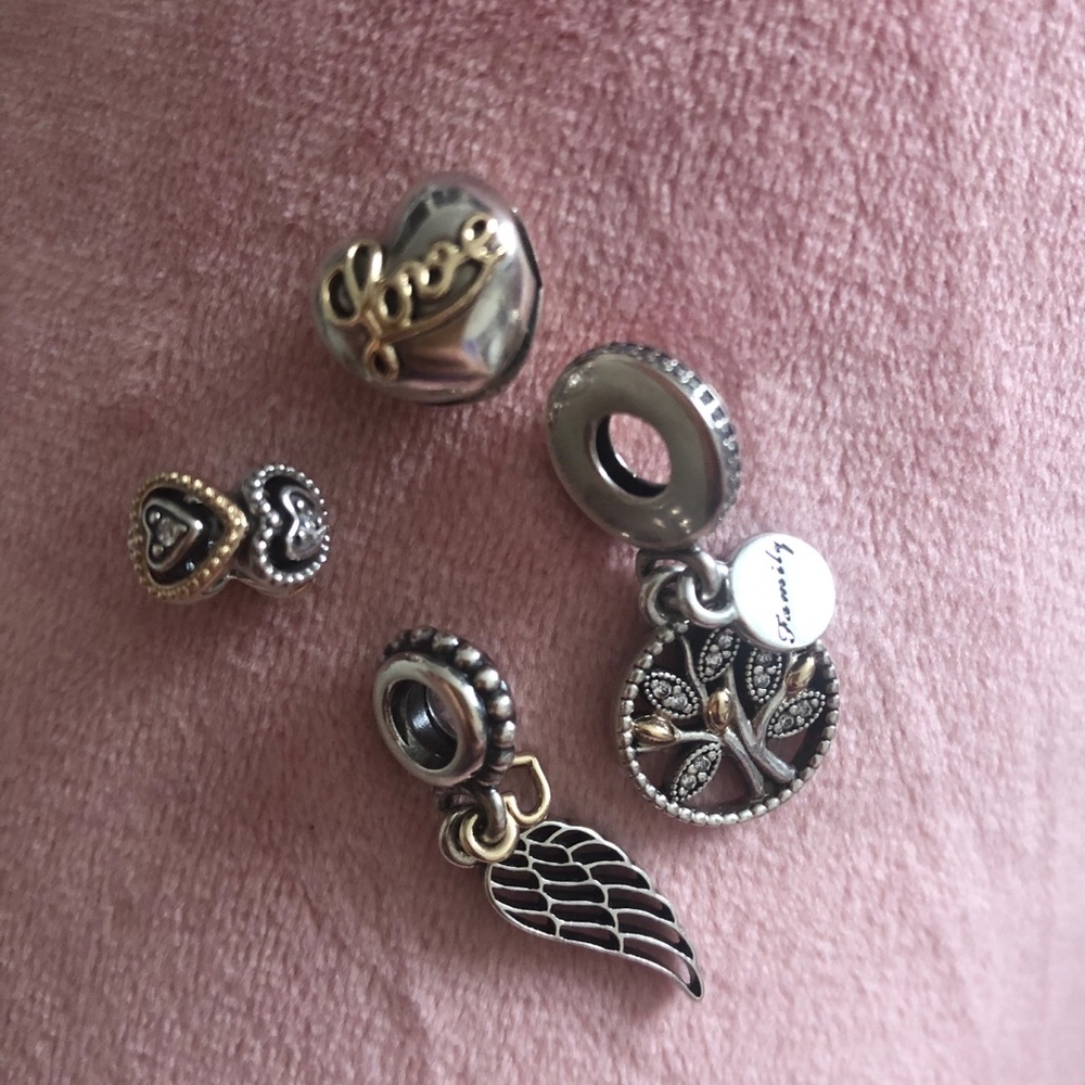 Set of 4 Pandora charms with 925silver+14k gold